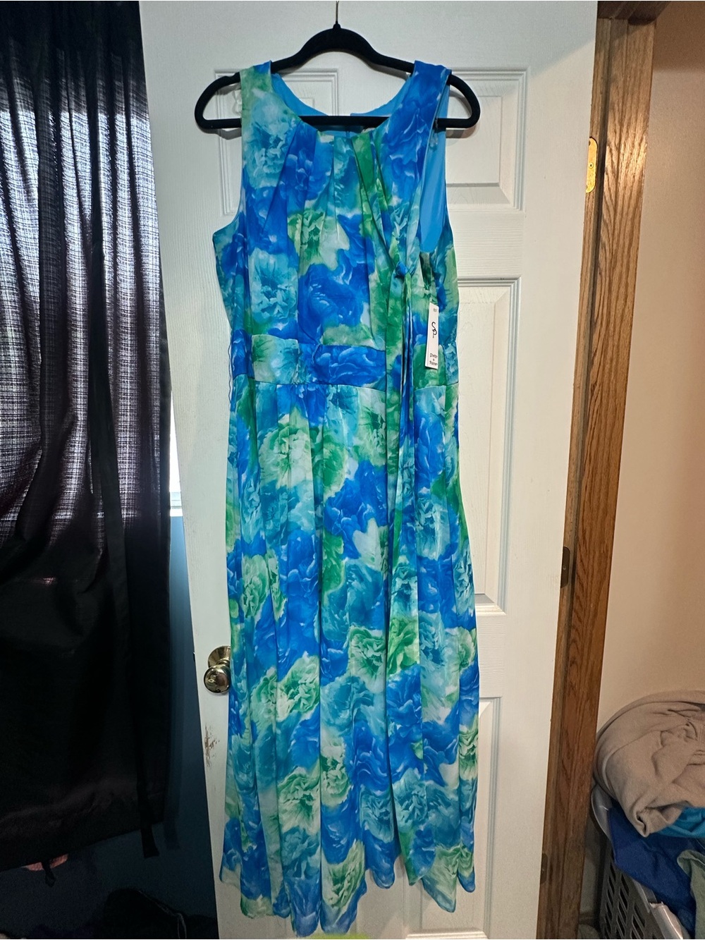 NWT Shelby & Palmer Blue Green Floral-Print Sleeveless Maxi Dress - Picture 2 of 10